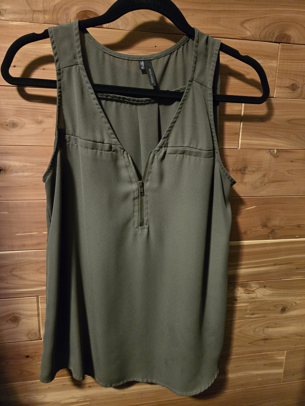 Maurices Olive Green Sleeveless Zip V-Neck Blouse